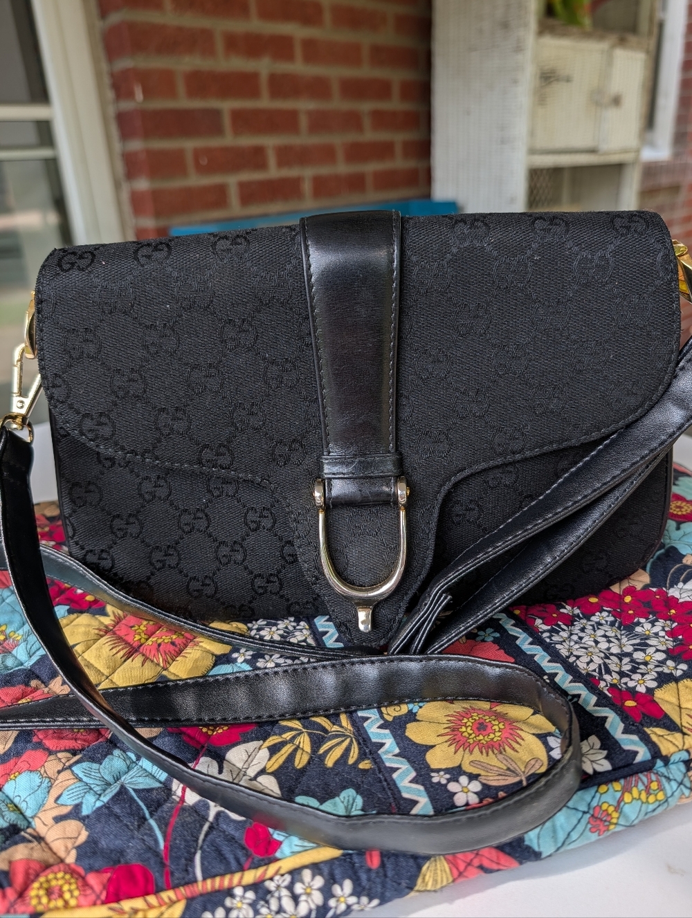 Vintage Gucci  Black Monogram Crossbody Bag